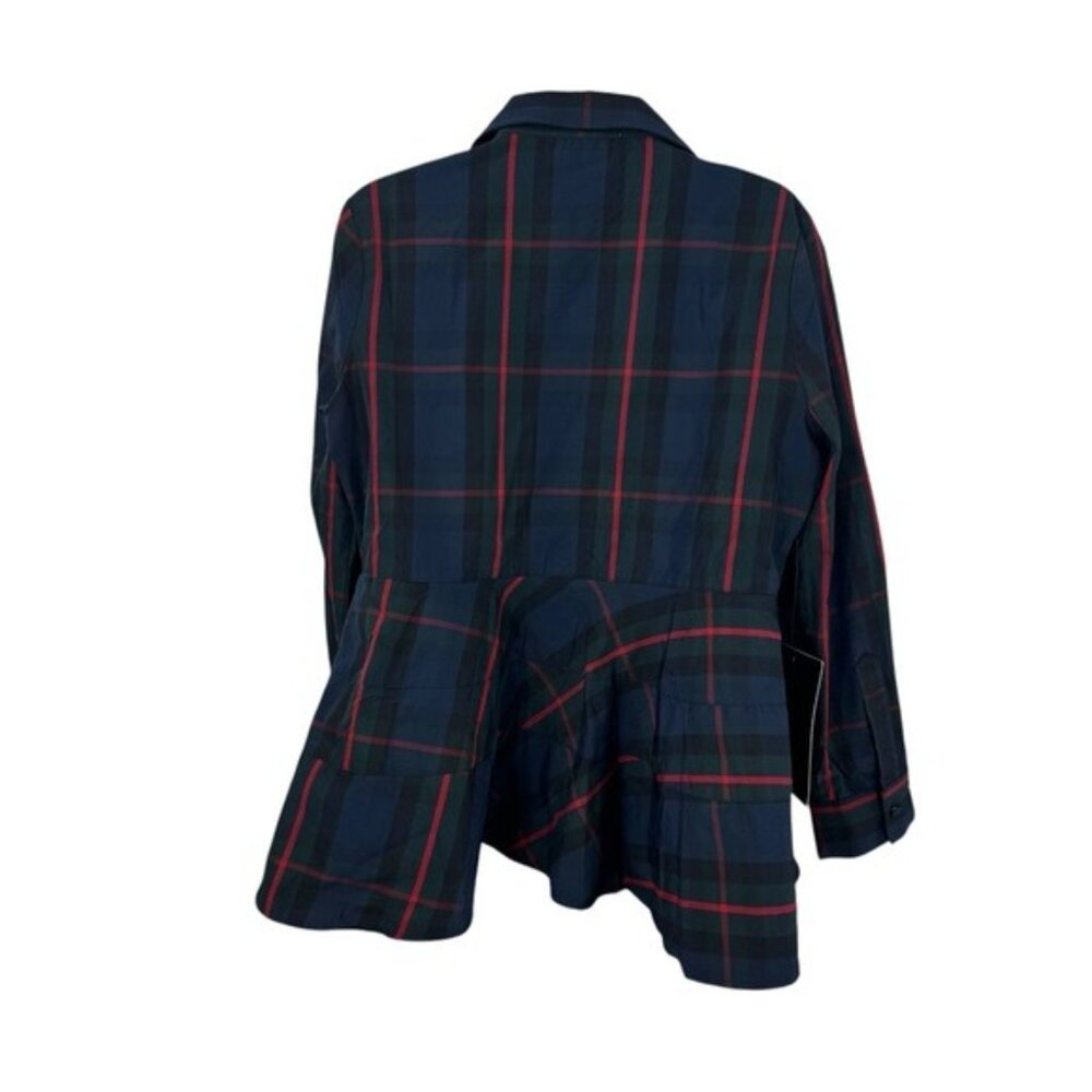 Pomander Place NEW Fraser Navy Plaid Ashlen Peplum Long Sleeve Blouse Top Size L - Picture 7 of 9